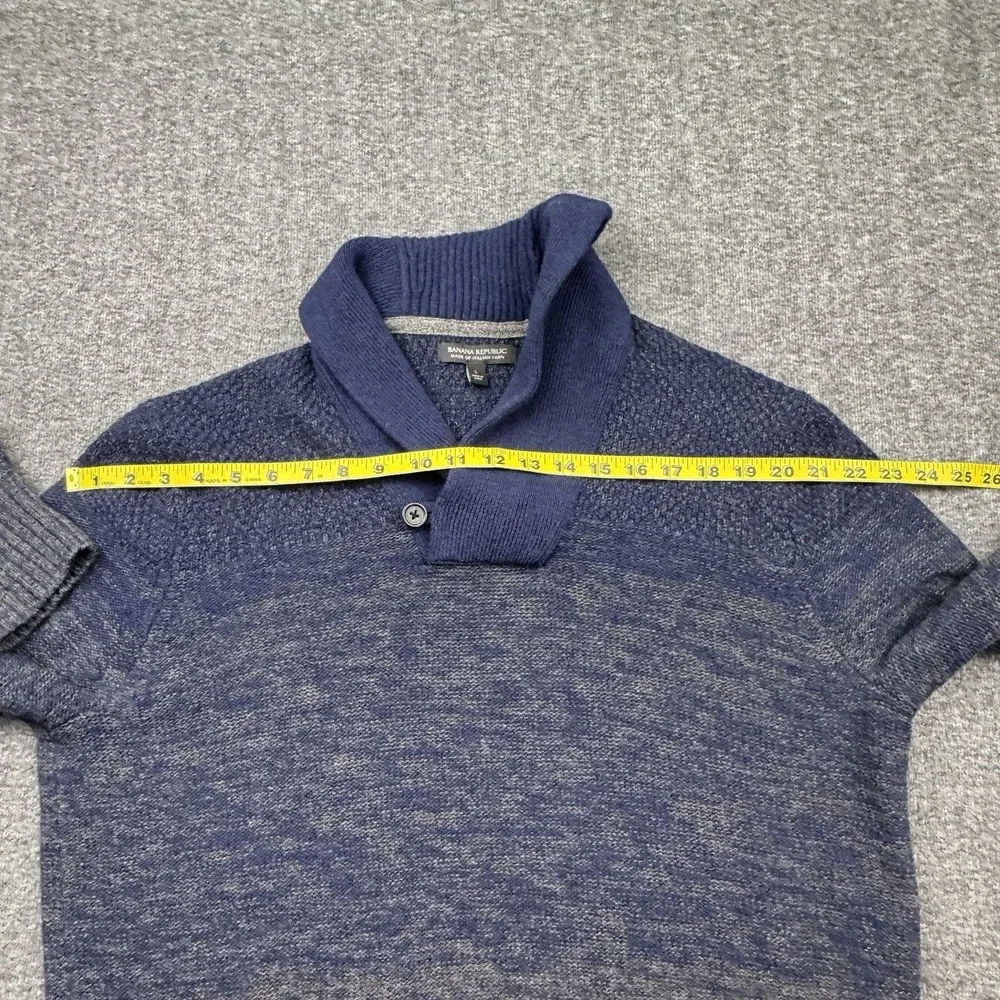 Banana Republic Italian Yarn Wool Blend Mens Sz L Sweater Shawl Preppy Blue Gray